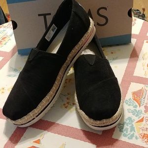 Toms Alpargata Platform Rope Espadrilles Black 9 NWOT Boho